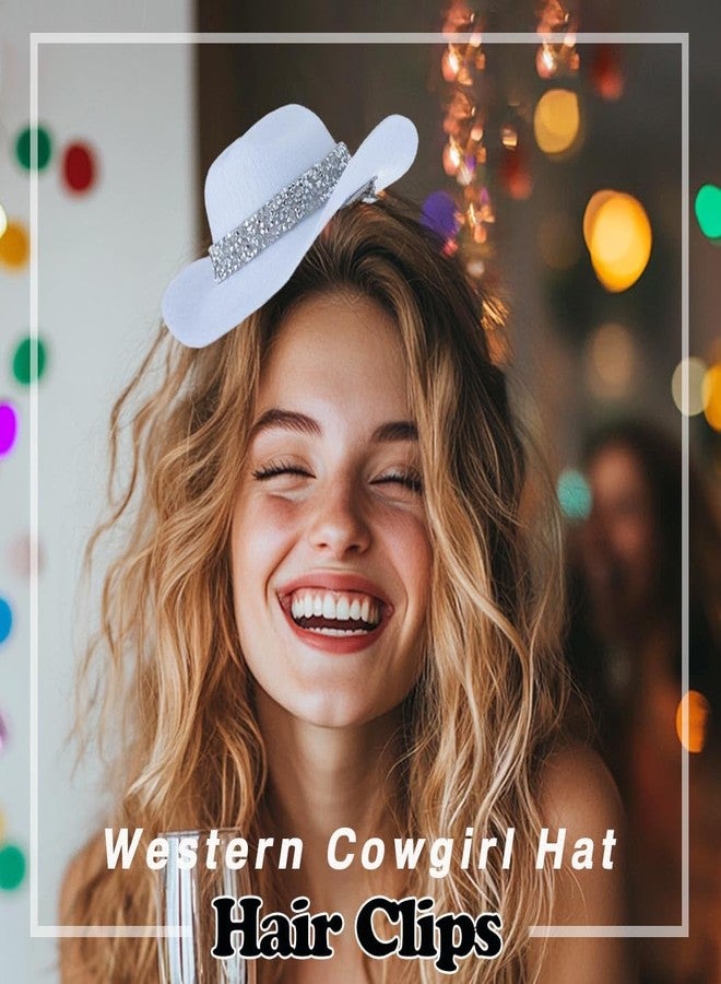 Firuilo Cowgirl hat hair clip Rhinestones Mini Hat Hair Clip Cowgirl Costume Hair Accessories for Women (White) - Image 5